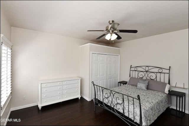 550 Shadow Willow Dr, El Paso, TX 79922 - bedroom with ceiling fan, a closet, and dark wood-type flooring