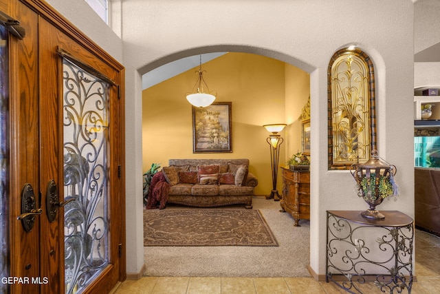 carpeted entryway featuring a wealth of natural light