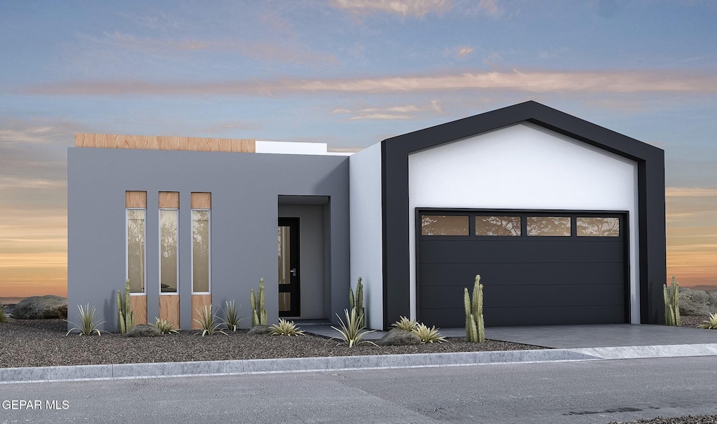 contemporary home featuring a garage