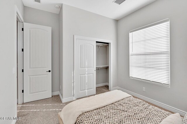 carpeted bedroom featuring a closet