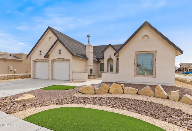 french country home with a garage