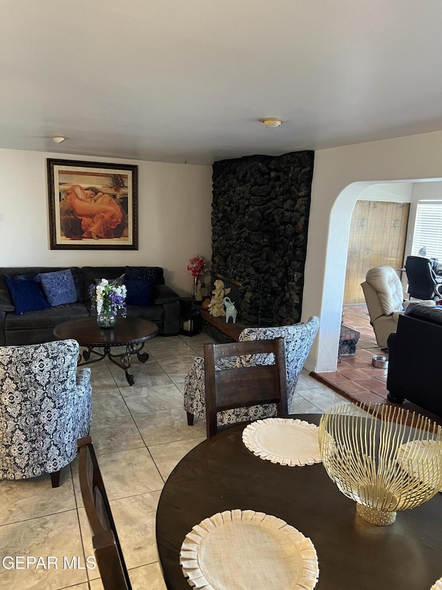 living room with light tile patterned floors