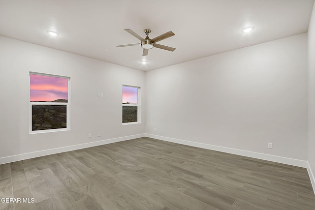 spare room with ceiling fan and wood-type flooring