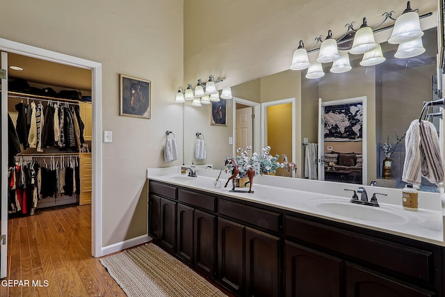 bathroom with hardwood / wood-style flooring and vanity