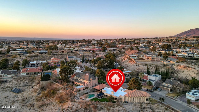 view of aerial view at dusk