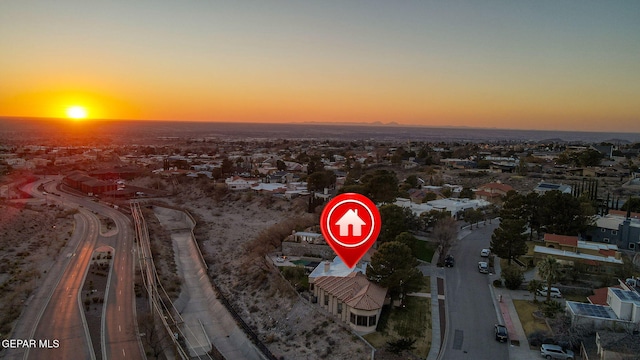 view of aerial view at dusk