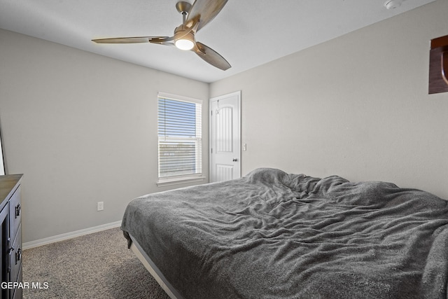 bedroom featuring carpet flooring and ceiling fan