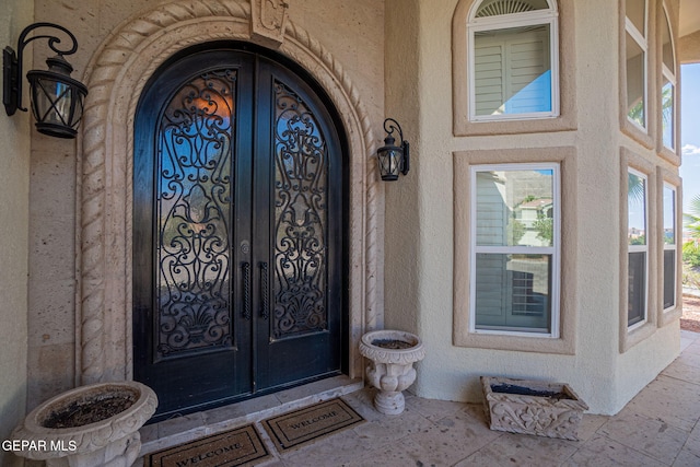 property entrance with french doors