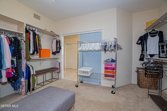 spacious closet featuring carpet flooring