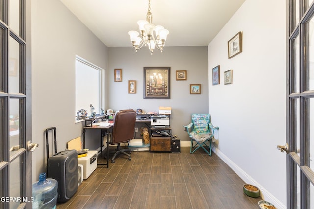 office with an inviting chandelier