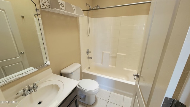 full bathroom with tile patterned flooring, shower / bathing tub combination, vanity, and toilet