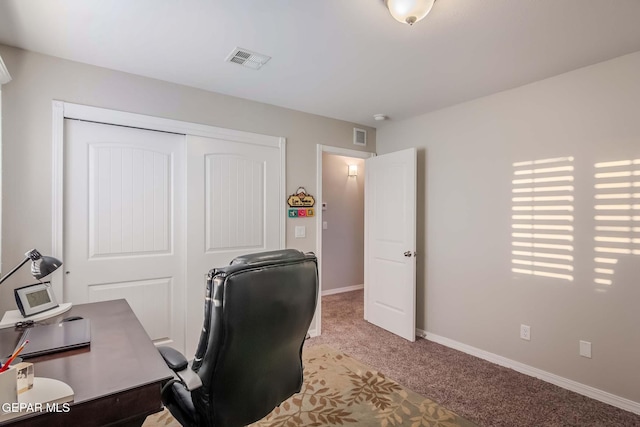 view of carpeted home office