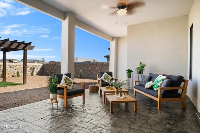 view of patio / terrace featuring ceiling fan and outdoor lounge area