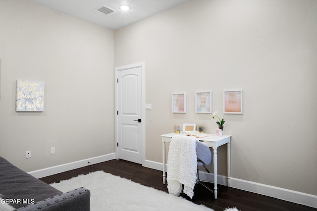 office area with dark hardwood / wood-style floors