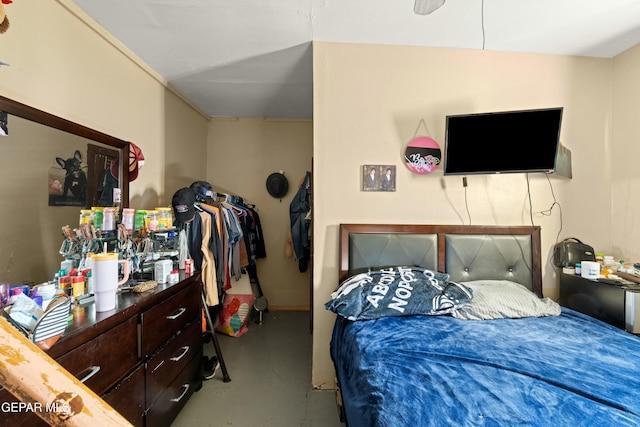 bedroom with concrete floors