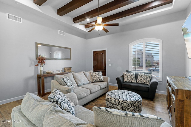 living room featuring ceiling fan