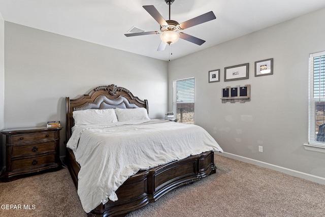 bedroom featuring carpet flooring and ceiling fan