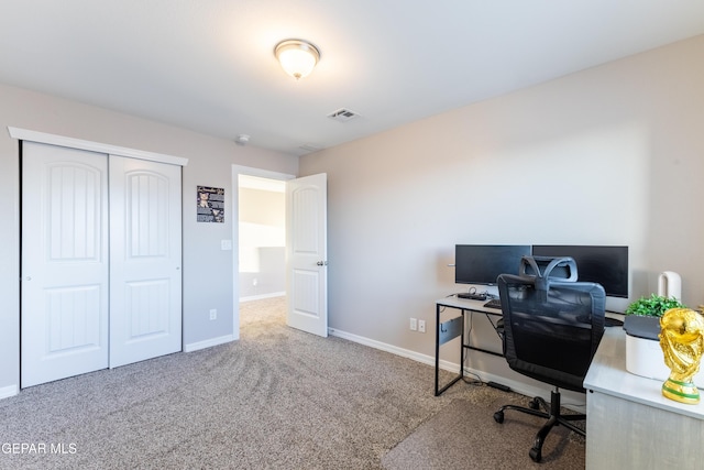 view of carpeted home office