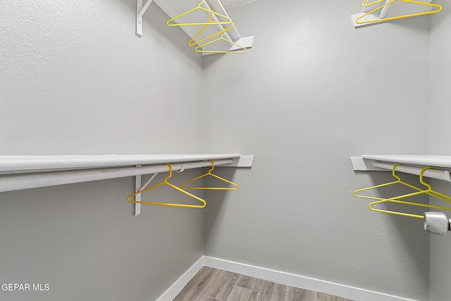 walk in closet with wood-type flooring