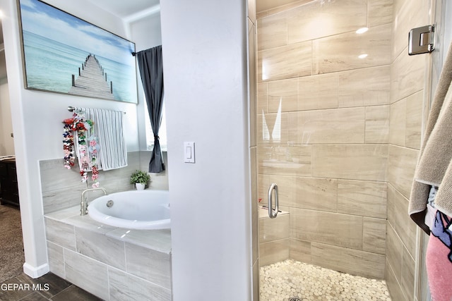 bathroom with plus walk in shower