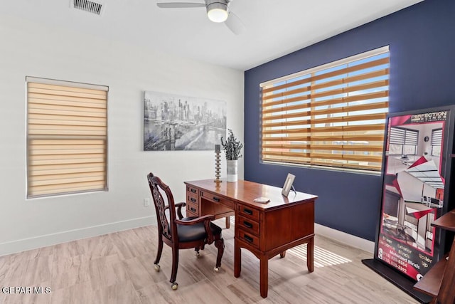 office area with ceiling fan