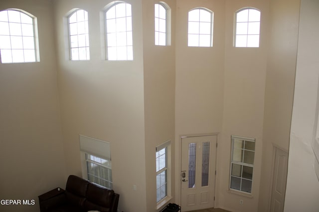 foyer entrance featuring a towering ceiling