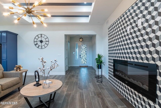 living room with a chandelier