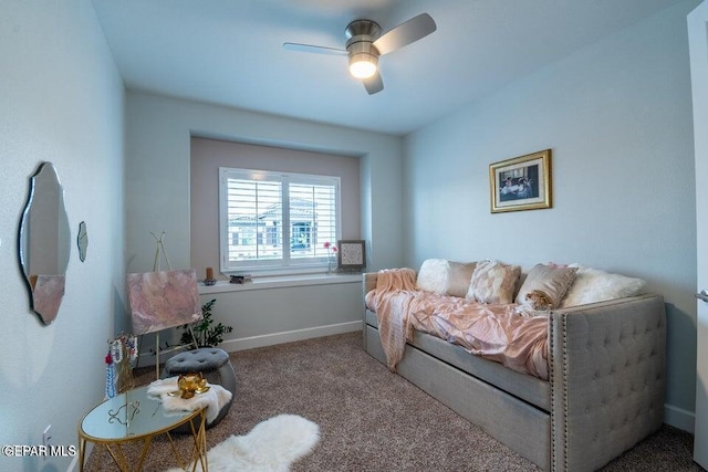 living room with carpet floors and ceiling fan