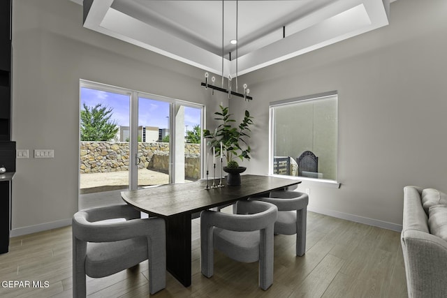 12869 Kingsbury Ave, Horizon City, TX 79928 - dining space featuring a raised ceiling and light wood-style floors