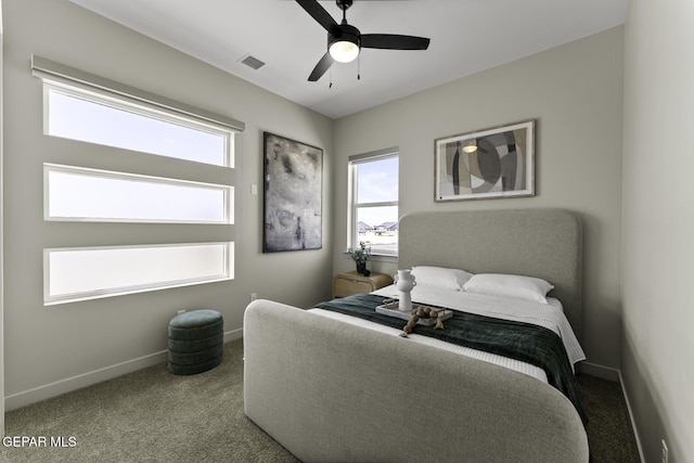 12869 Kingsbury Ave, Horizon City, TX 79928 - bedroom featuring carpet floors, multiple windows, and ceiling fan