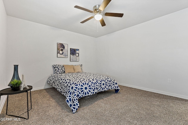 bedroom featuring ceiling fan and carpet flooring