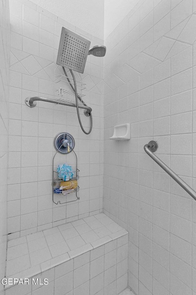 bathroom with a tile shower