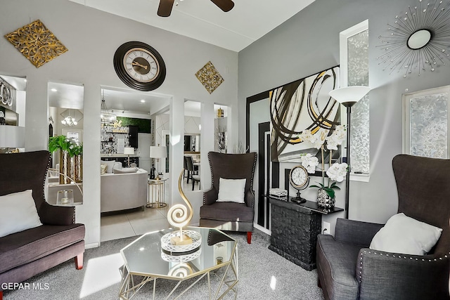 living room with ceiling fan