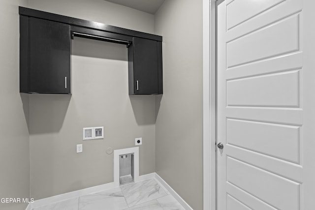 laundry room featuring hookup for a gas dryer, washer hookup, electric dryer hookup, and cabinets