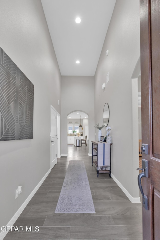 entryway with a towering ceiling