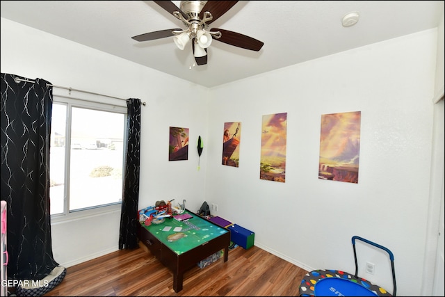 recreation room with hardwood / wood-style floors and a wealth of natural light