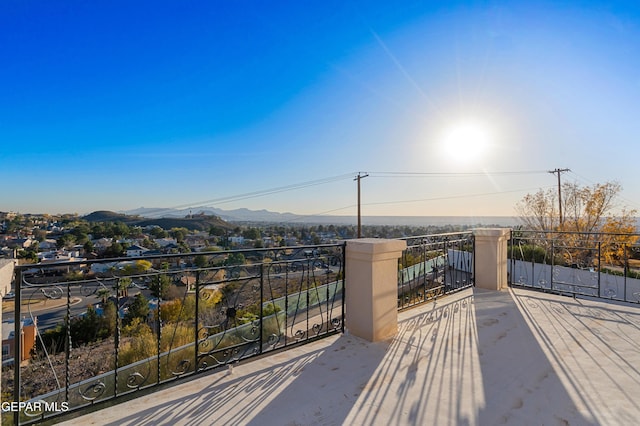 deck with a mountain view