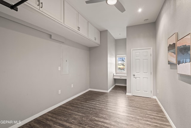 interior space with ceiling fan and hardwood / wood-style floors