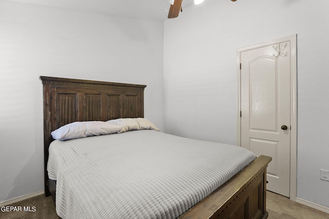 bedroom featuring ceiling fan and carpet flooring