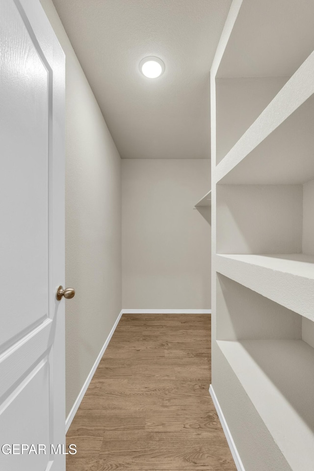 walk in closet with hardwood / wood-style floors