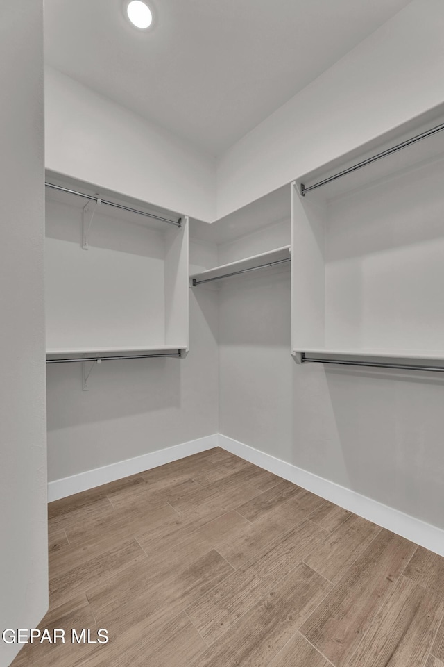 spacious closet featuring light hardwood / wood-style floors