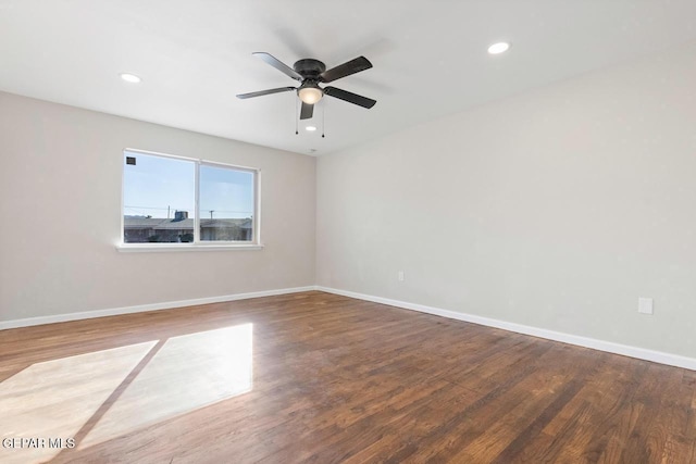 unfurnished room featuring wood-type flooring and ceiling fan