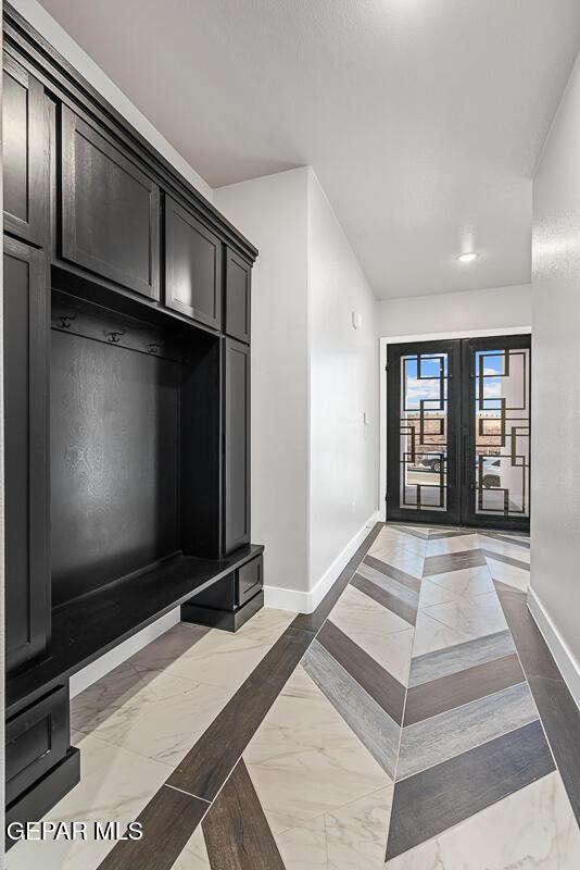 mudroom featuring french doors