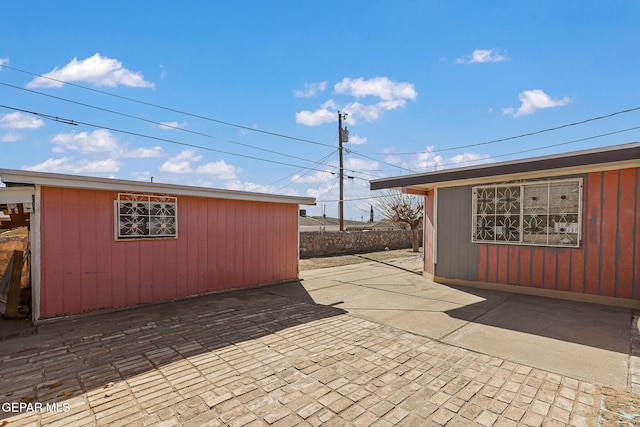 view of patio / terrace featuring an outdoor structure