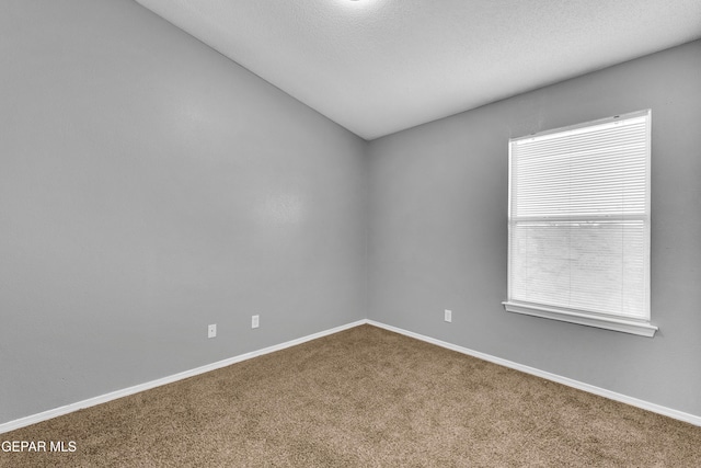 spare room featuring carpet and vaulted ceiling