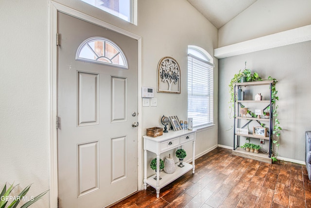 entryway with lofted ceiling and dark hardwood / wood-style floors