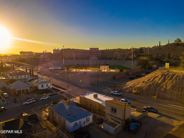 view of aerial view at dusk