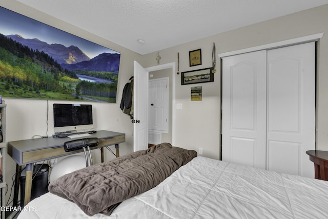 bedroom featuring a closet and a textured ceiling