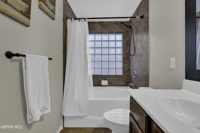 full bathroom featuring vanity, toilet, and shower / bath combo with shower curtain