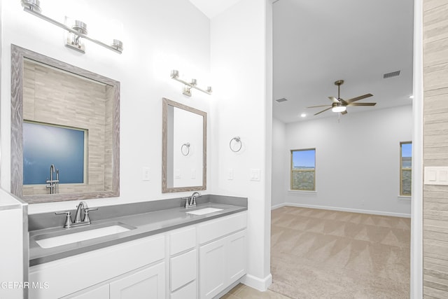 bathroom with vanity and ceiling fan